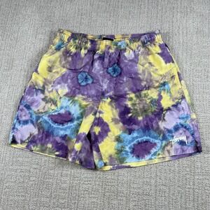 Stussy Mens Small Purple Yellow 6" Tie Dye Mesh Lined Water Swim Trunks Shorts